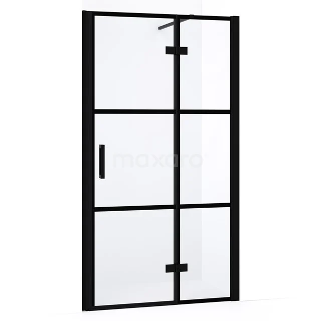 Diamond Shower door | 90 cm Matte black Clear with 4 black stripes Pivot door DDB22362138MB