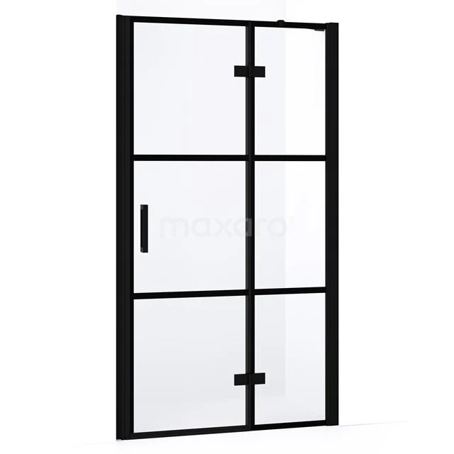 Diamond Duschtür | 100 cm Matt Schwarz Klar mit 4 schwarzen Streifen Drehtür DDB22462238MB