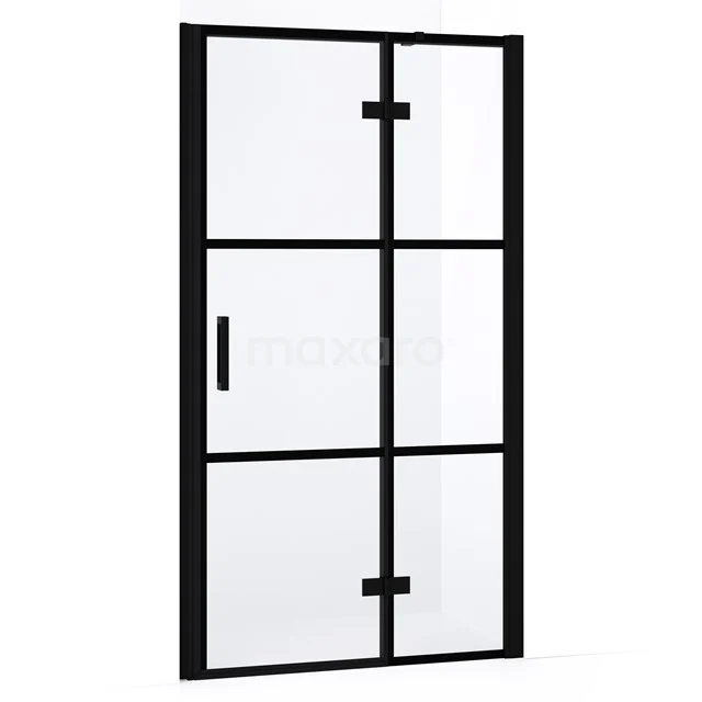 Diamond Shower door | 90 cm Matte black Clear with 4 black stripes Pivot door DDB22362338MB