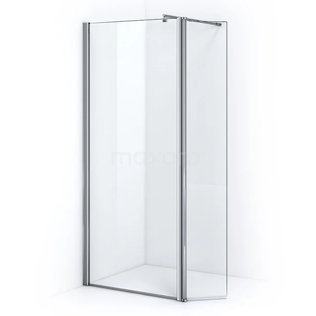 Shower enclosure corner entry 90x90 cm, clear glass, aluminium profiles, sleek design for modern bathroom.