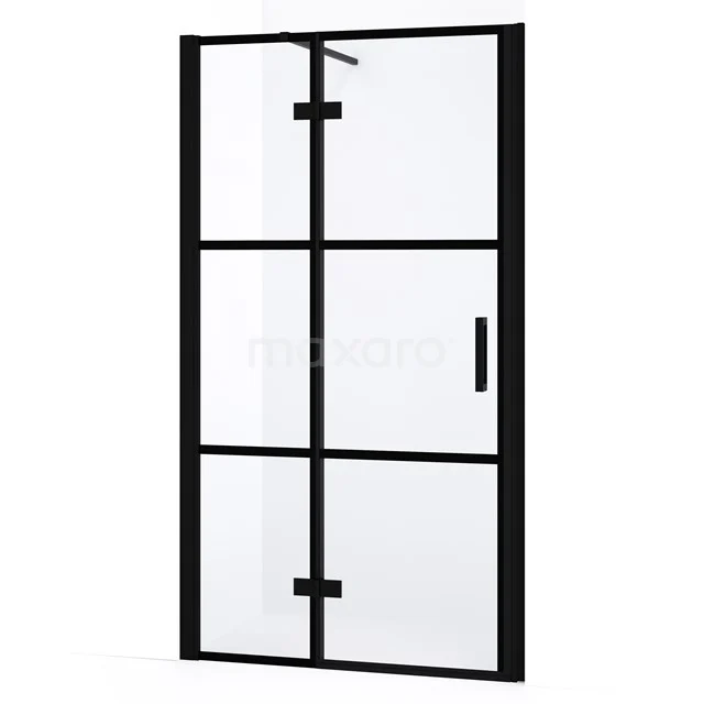 Diamond Duschtür | 100 cm Matt Schwarz Klar mit 4 schwarzen Streifen Drehtür DDB21462138MB