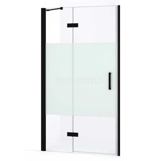 Diamond Douchedeur | 90 cm Mat zwart Helder met matte strook Draaideur DDB21362233MB