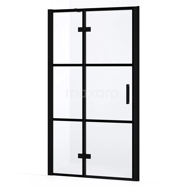 Diamond Duschtür | 90 cm Matt Schwarz Klar mit 4 schwarzen Streifen Drehtür DDB21362338MB