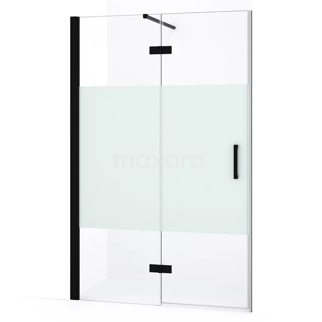 Diamond Douchedeur | 110 cm Mat zwart Helder met matte strook Draaideur DDB21651133MB