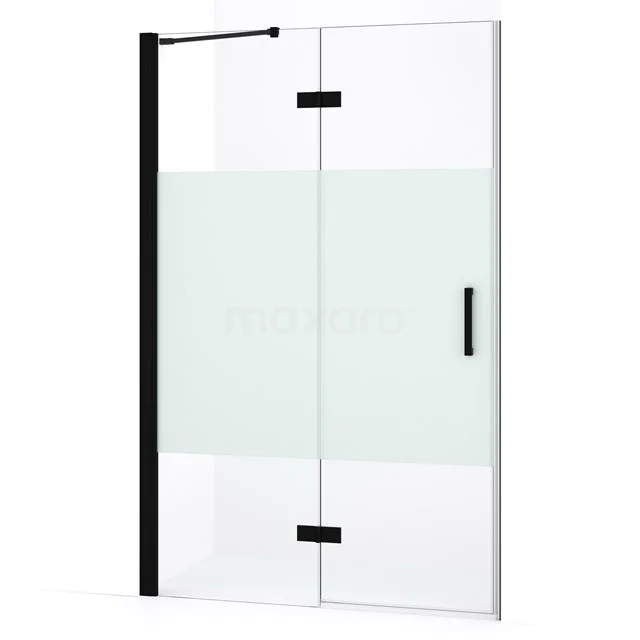 Diamond Douchedeur | 110 cm Mat zwart Helder met matte strook Draaideur DDB21651233MB