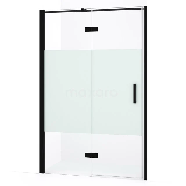 Diamond Douchedeur | 110 cm Mat zwart Helder met matte strook Draaideur DDB21652333MB