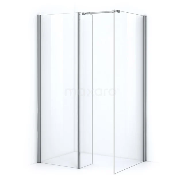 Shower screen made of clear glass with aluminium profiles, corner unit, ideal for modern and sleek bathroom design.