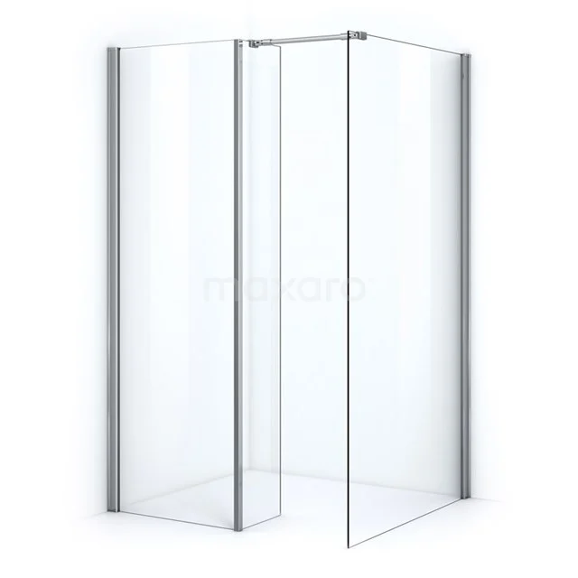 Modern angular glass shower screen, transparent with aluminium profiles, ideal for a stylish and spacious bathroom experience.