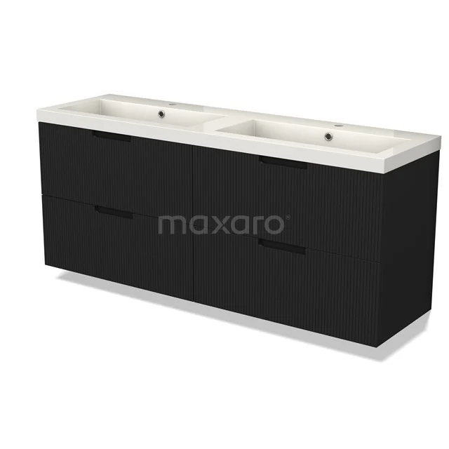 Vanity units with basin | 160 cm Matte black Line front Mineral marble 4 drawers BMW18-01231