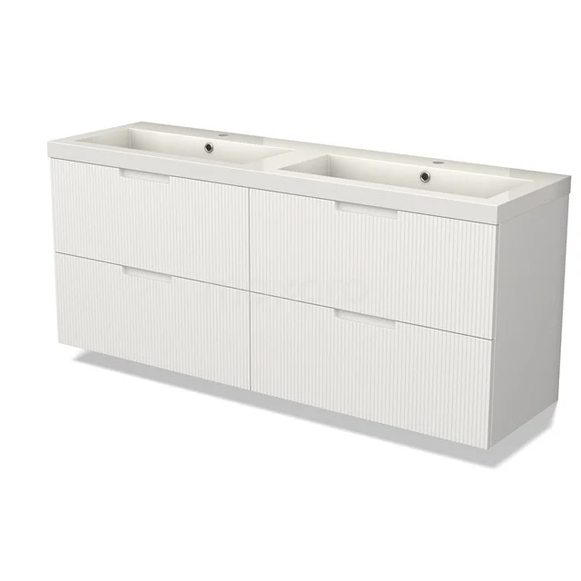 Vanity units with basin | 160 cm Matte white Line front Mineral marble 4 drawers BMW18-01232