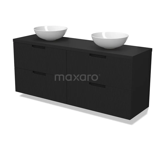 Modulo Plato Vanity units for countertop basin | 160 cm Matte black Line front Matte black worktop 4 drawers BMK18-02164