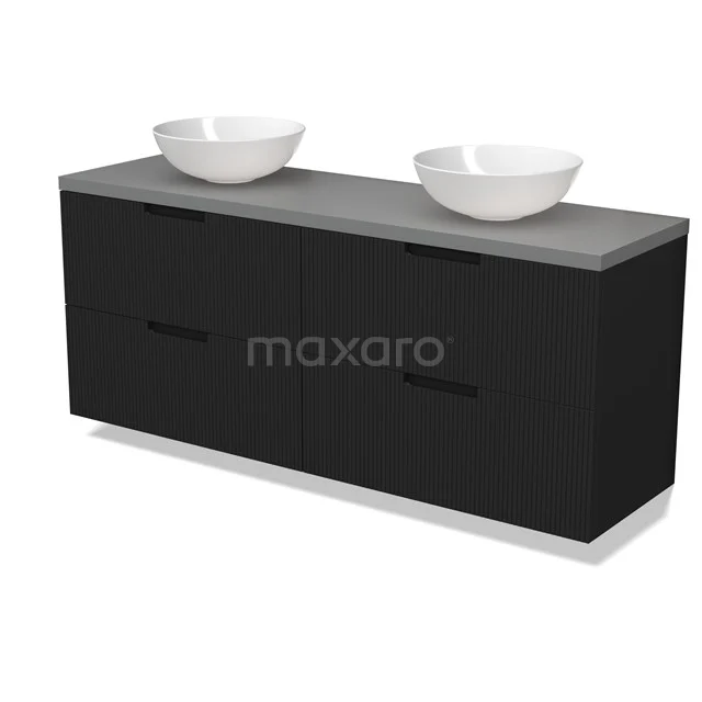 Modulo Plato Badmöbel mit Aufsatzwaschbecken | 160 cm Matt Schwarz Linie front Dunkelgrau blatt 4 Schubladen BMK18-02166