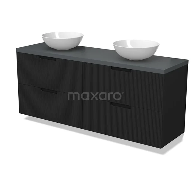Modulo Plato Vanity units for countertop basin | 160 cm Matte black Line front Mid grey worktop 4 drawers BMK18-02169