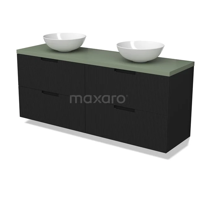 Modulo Plato Vanity units for countertop basin | 160 cm Matte black Line front Sage green worktop 4 drawers BMK18-02170