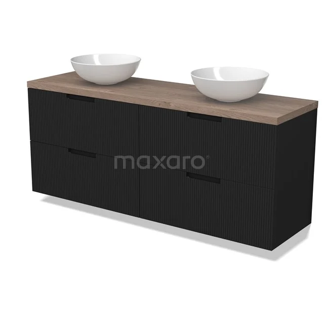 Modulo Plato Vanity units for countertop basin | 160 cm Matte black Line front Mid brown oak worktop 4 drawers BMK18-02175