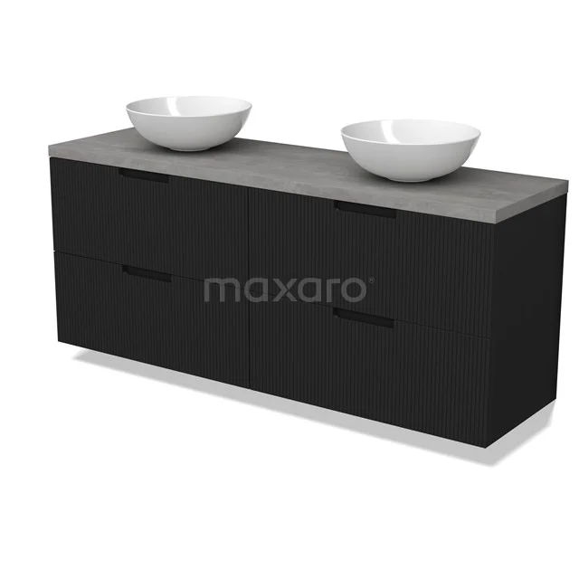 Modulo Plato Vanity units for countertop basin | 160 cm Matte black Line front Light grey concrete worktop 4 drawers BMK18-02177