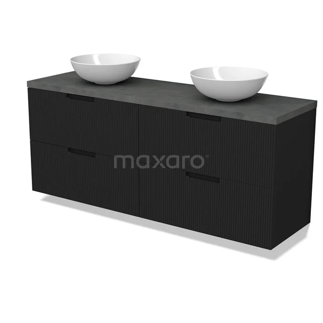 Modulo Plato Vanity units for countertop basin | 160 cm Matte black Line front Dark grey concrete worktop 4 drawers BMK18-02178