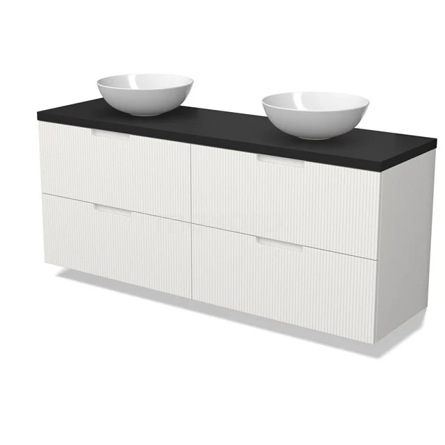 Modulo Plato Vanity units for countertop basin | 160 cm Matte white Line front Matte black worktop 4 drawers BMK18-02179