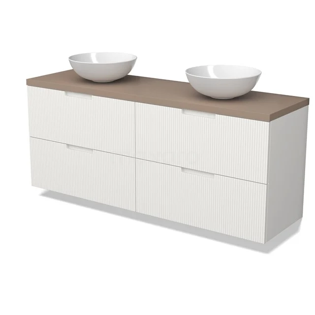 Modulo Plato Vanity units for countertop basin | 160 cm Matte white Line front Taupe worktop 4 drawers BMK18-02180