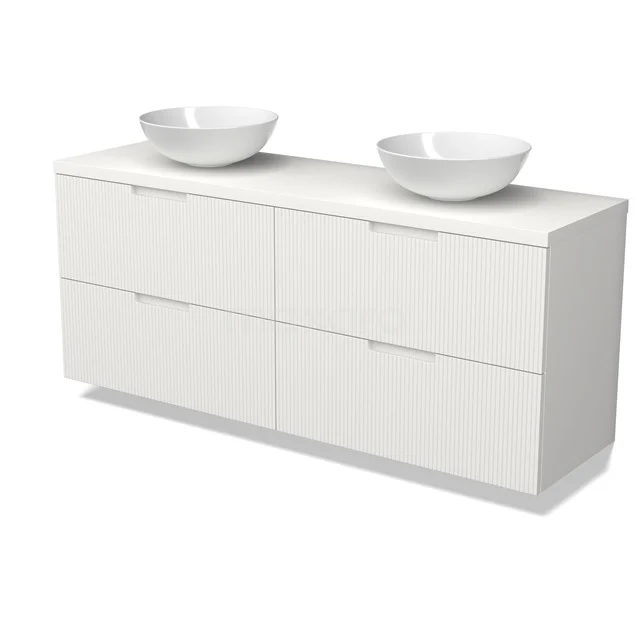 Modulo Plato Vanity units for countertop basin | 160 cm Matte white Line front Matte white worktop 4 drawers BMK18-02183