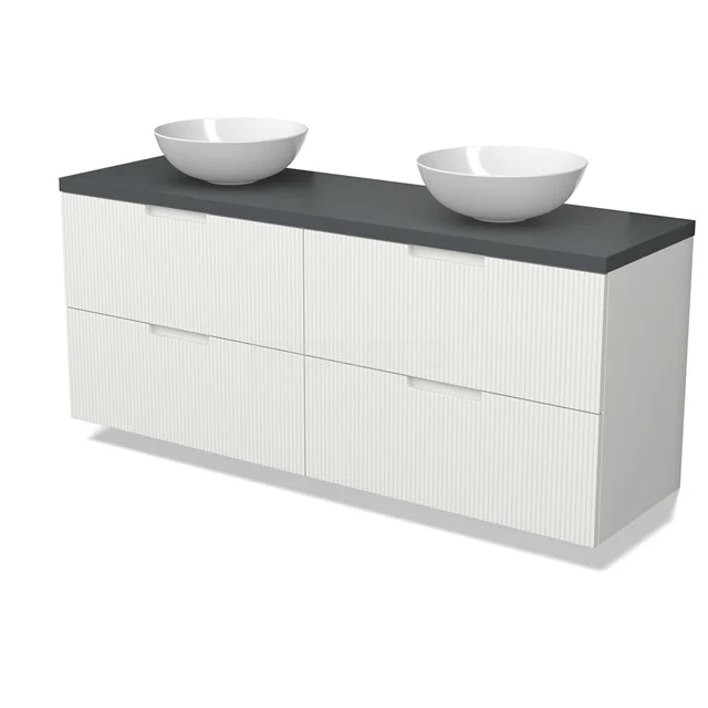 Modulo Plato Badkamermeubel voor waskom | 160 cm Mat wit Lijn front Middengrijs blad 4 lades BMK18-02184