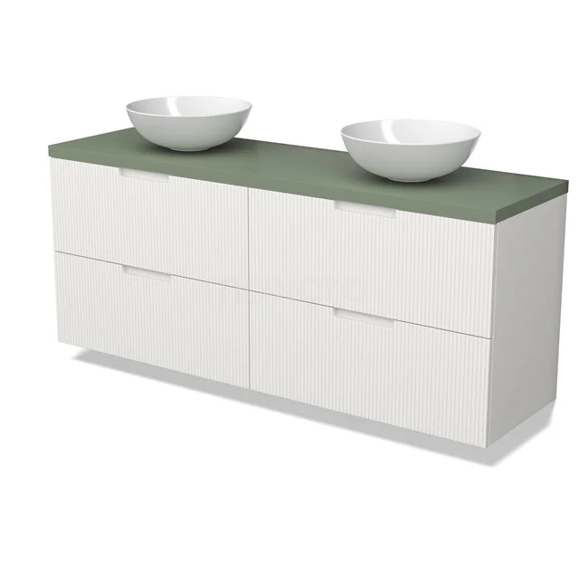 Modulo Plato Badmöbel mit Aufsatzwaschbecken | 160 cm Matt Weiß Linie front Salbeigrün blatt 4 Schubladen BMK18-02185