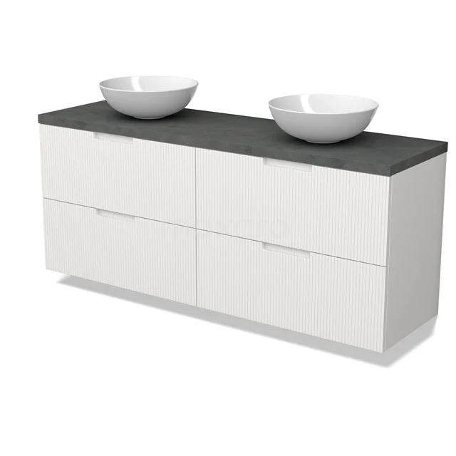 Modulo Plato Vanity units for countertop basin | 160 cm Matte white Line front Dark grey concrete worktop 4 drawers BMK18-02193