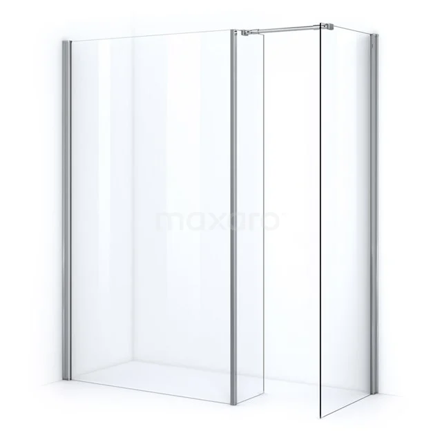 Zircon Comfort Walk-in shower | 110x80 cm Chrome Clear glass 2 fixed walls with side wall GS-110308012 Sleek glass shower screen with aluminium profiles, space-saving design for a modern bathroom.