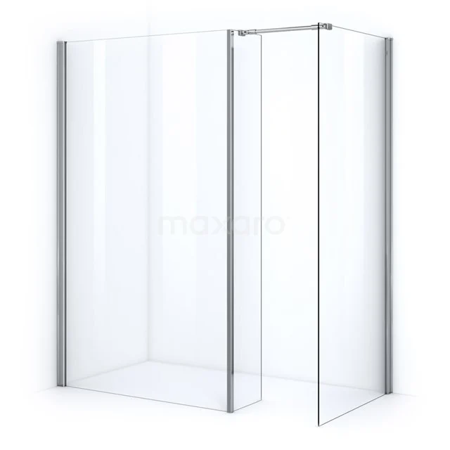 Zircon Comfort Walk-in shower | 120x120 cm Chrome Clear glass 2 fixed walls with side wall GS-120312012 Glass corner shower enclosure with sliding door, transparent safety glass, aluminium profiles, ideal for a modern bathroom.