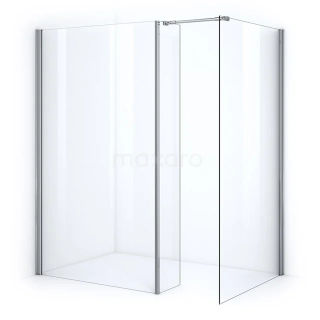 Duschschirm aus Klarglas mit Aluminiumprofilen, eckiges Design, ideal für eine stilvolle Badezimmergestaltung.