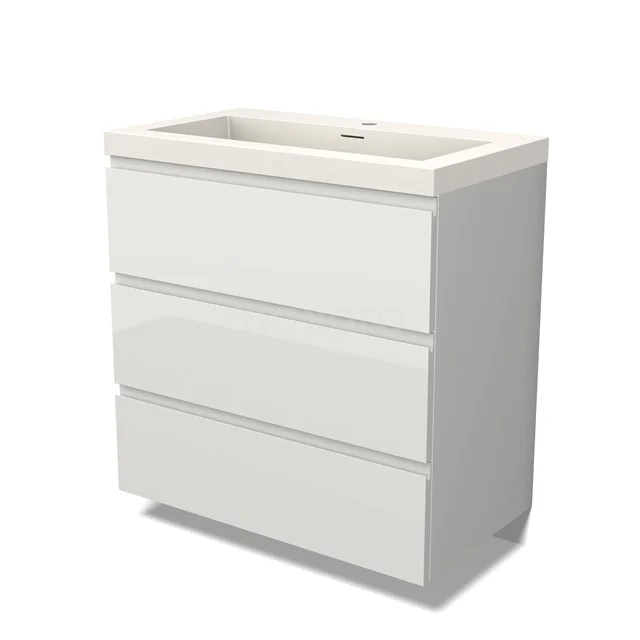 Modulo Vanity units with basin | 80 cm High-gloss white Handle-less front Solid surface 3 drawers BMW19-00133