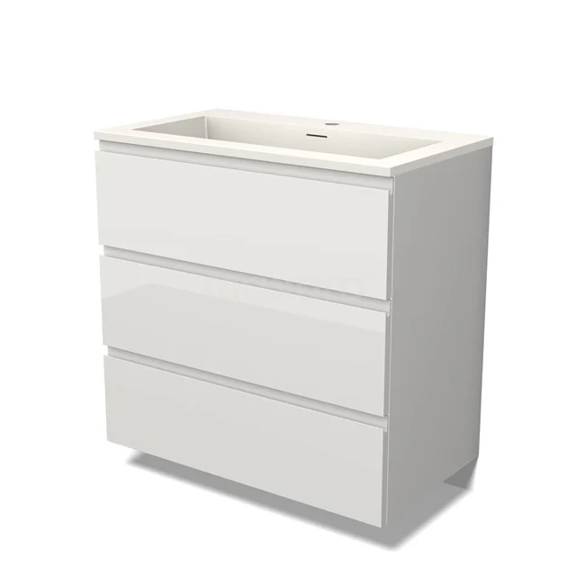 Modulo Vanity units with basin | 80 cm High-gloss white Handle-less front Solid surface 3 drawers BMW19-00134