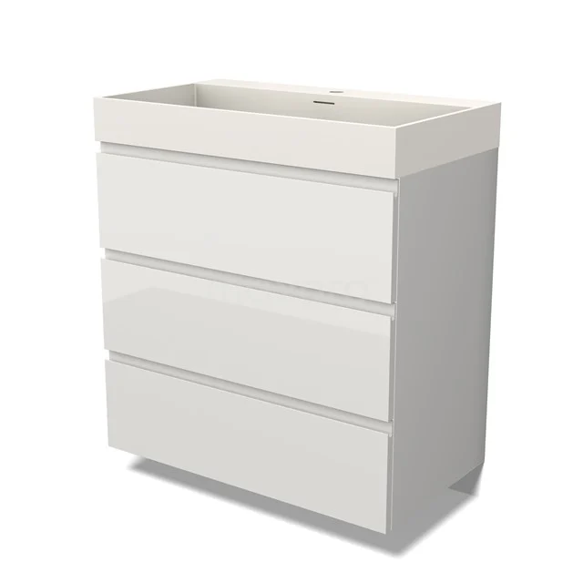 Modulo Vanity units with basin | 80 cm High-gloss white Handle-less front Solid surface 3 drawers BMW19-00136
