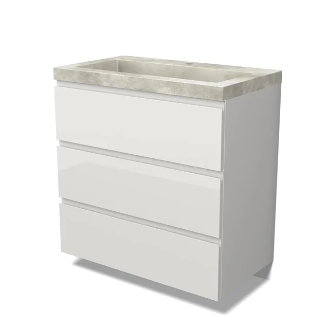Modulo Vanity units with basin | 80 cm High-gloss white Handle-less front Concrete 3 drawers BMW19-00139