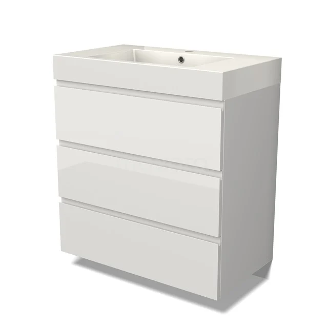 Modulo Vanity units with basin | 80 cm High-gloss white Handle-less front Mineral marble 3 drawers BMW19-00143