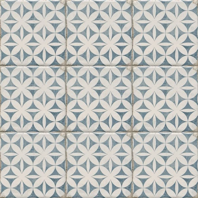 Bodenfliese/Wandfliese Vintage Circle Blau 20x20cm Dekor Mehrfarbig Nicht Rektifiziert 502-060105