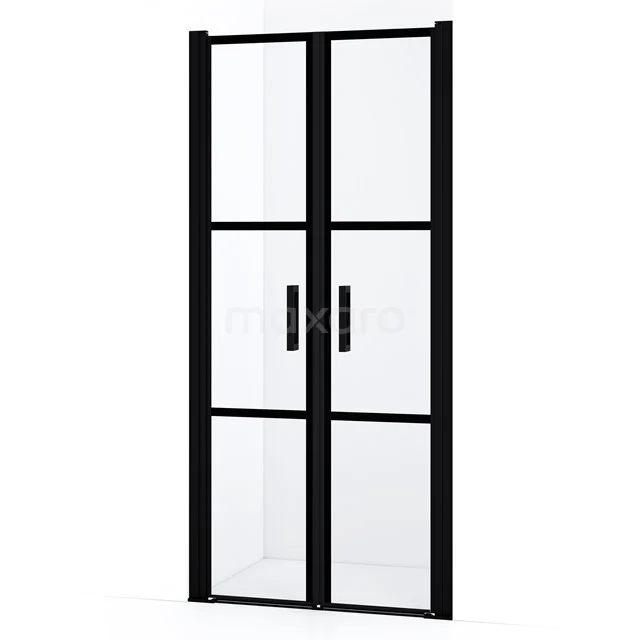 Diamond Duschtür | 80 cm Matt Schwarz Klar mit schwarzen Streifen Pendeltür DDE1040418MBN