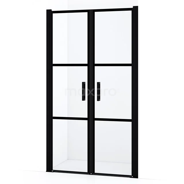 Diamond Shower door | 100 cm Matte black Clear with black stripes Bi-fold door DDE1050518MBN