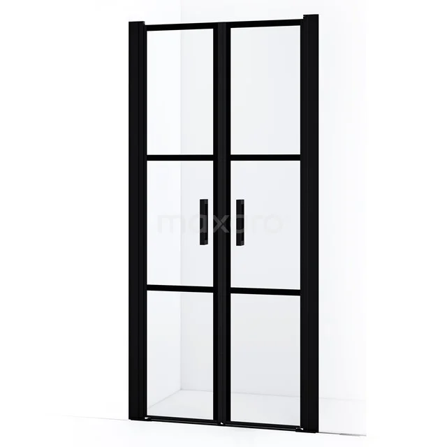 Diamond Duschtür | 80 cm Matt Schwarz Klar mit schwarzen Streifen Pendeltür DDE10404118MBN