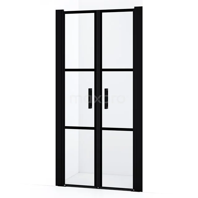 Diamond Duschtür | 90 cm Matt Schwarz Klar mit schwarzen Streifen Pendeltür DDE10404218MBN