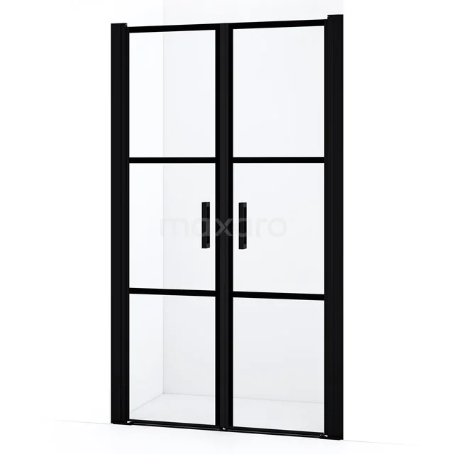 Diamond Shower door | 100 cm Matte black Clear with black stripes Bi-fold door DDE10505118MBN