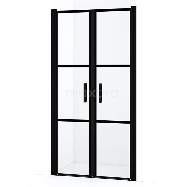 Diamond Duschtür | 90 cm Matt Schwarz Klar mit schwarzen Streifen Pendeltür DDE104504518MBN