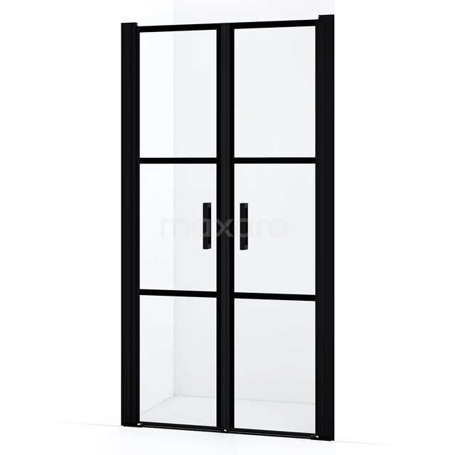 Diamond Shower door | 90 cm Matte black Clear with black stripes Bi-fold door DDE1045045118MBN