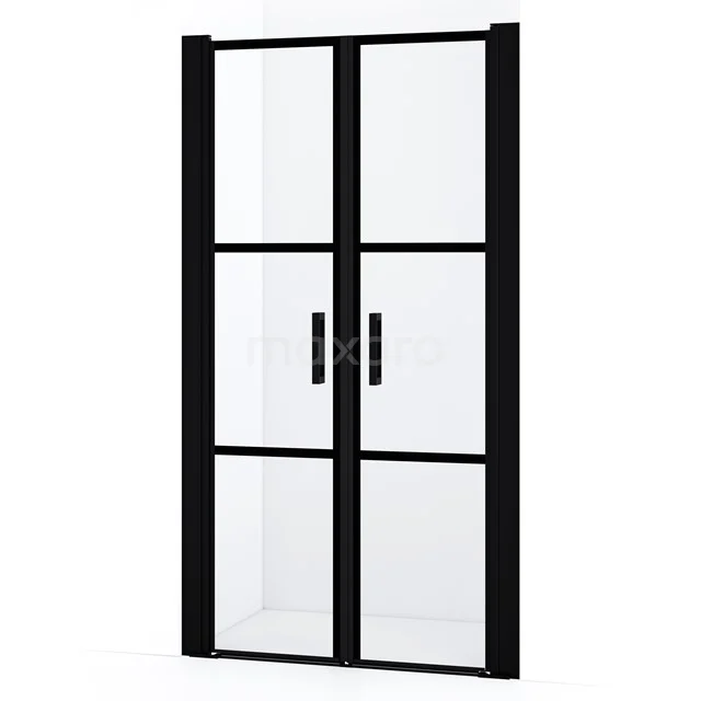 Diamond Shower door | 100 cm Matte black Clear with black stripes Bi-fold door DDE1045045218MBN