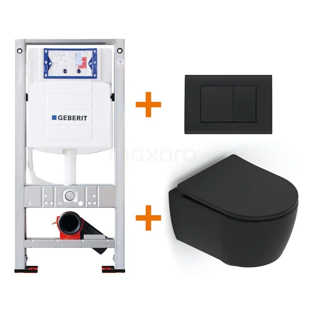 Toilet set Matte black Shortened with Easy clean + Geberit UP320 concealed cistern TOI328