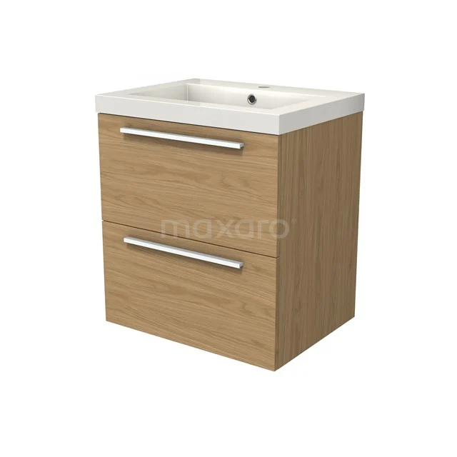 Modulo Waschtische | 60 cm Natürliches Furnier Flach front Mineralguss 2 übereinanderliegende Schubladen BMW17-05134