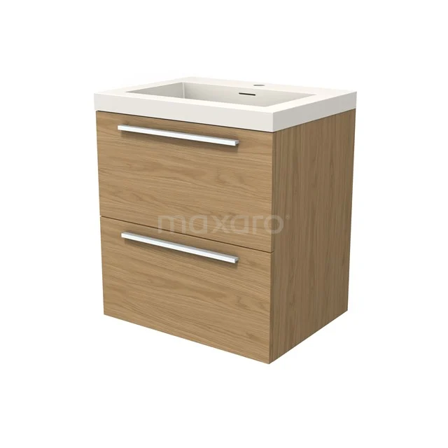 Modulo Waschtische | 60 cm Naturfurnier Flach front Solid Surface 2 übereinanderliegende Schubladen BMW17-05136
