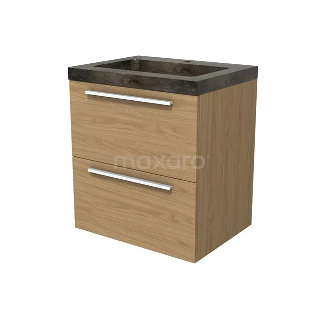 Modulo Vanity units with basin | 60 cm Natural veneer Flat front Natural stone 2 Stacked drawers BMW17-05138