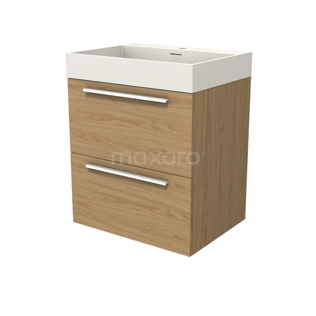 Modulo Bathroom furniture with sink | 60 cm Natural veneer Flat front Solid surface 2 Stacked drawers BMW17-05139