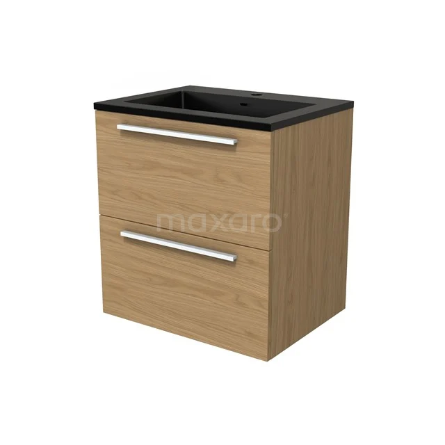 Modulo Vanity units with basin | 60 cm Natural veneer Flat front Quartz 2 Stacked drawers BMW17-05141